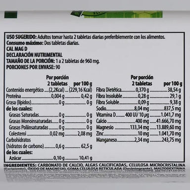 Nutrilite Cal Mag D 90 Tabletas Informacion nutricional
