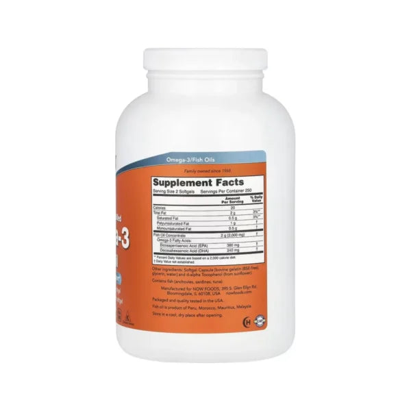 Now Foods Omega 3 Fish Oil 1000mg 180 EPA/120 DHA 500 Softgel Informacion nutricional