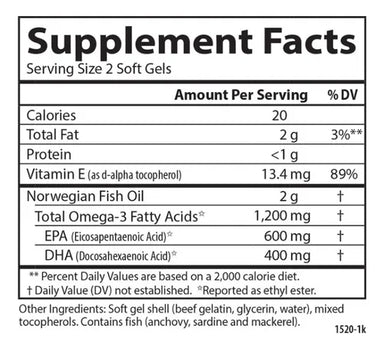 Carlson Labs Super Omega 3 1200 Mg, 100 Softgels Sabor Sin Sabor informacion nutricional 2