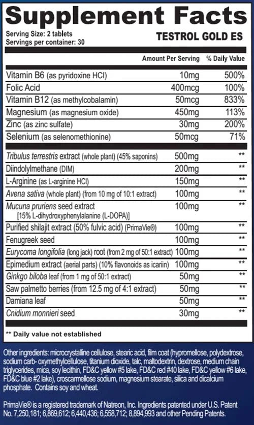 GAT Sport Testrol Gold 60 Tabletas Informacion Nutricional