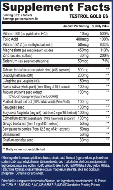 GAT Sport Testrol Gold 60 Tabletas Informacion Nutricional