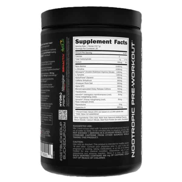 Bucked Up Mother Bucker Pre Entreno 20 Servicios informacion nutricional