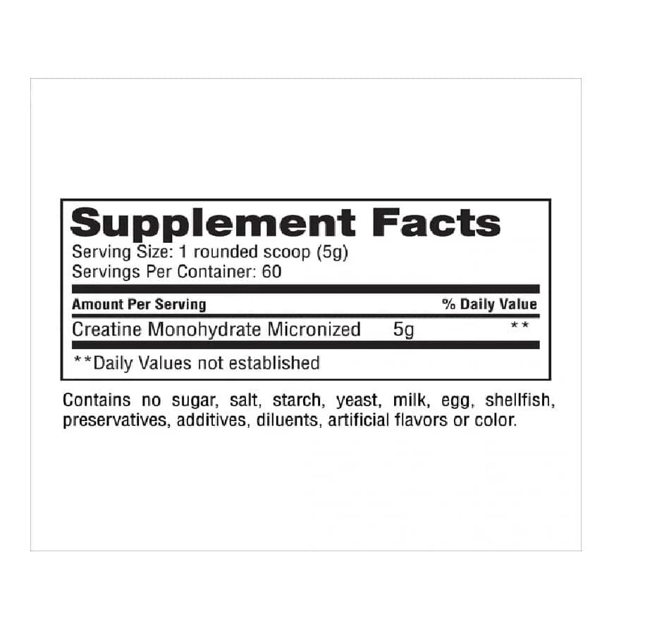 Gaspari Nutrition Creatina 300Gr 60 Servicios informacion nutricional