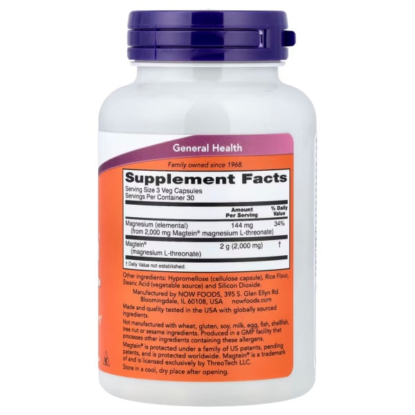 Now Foods Magtein 90 Veg Capsulas Informacion nutricional