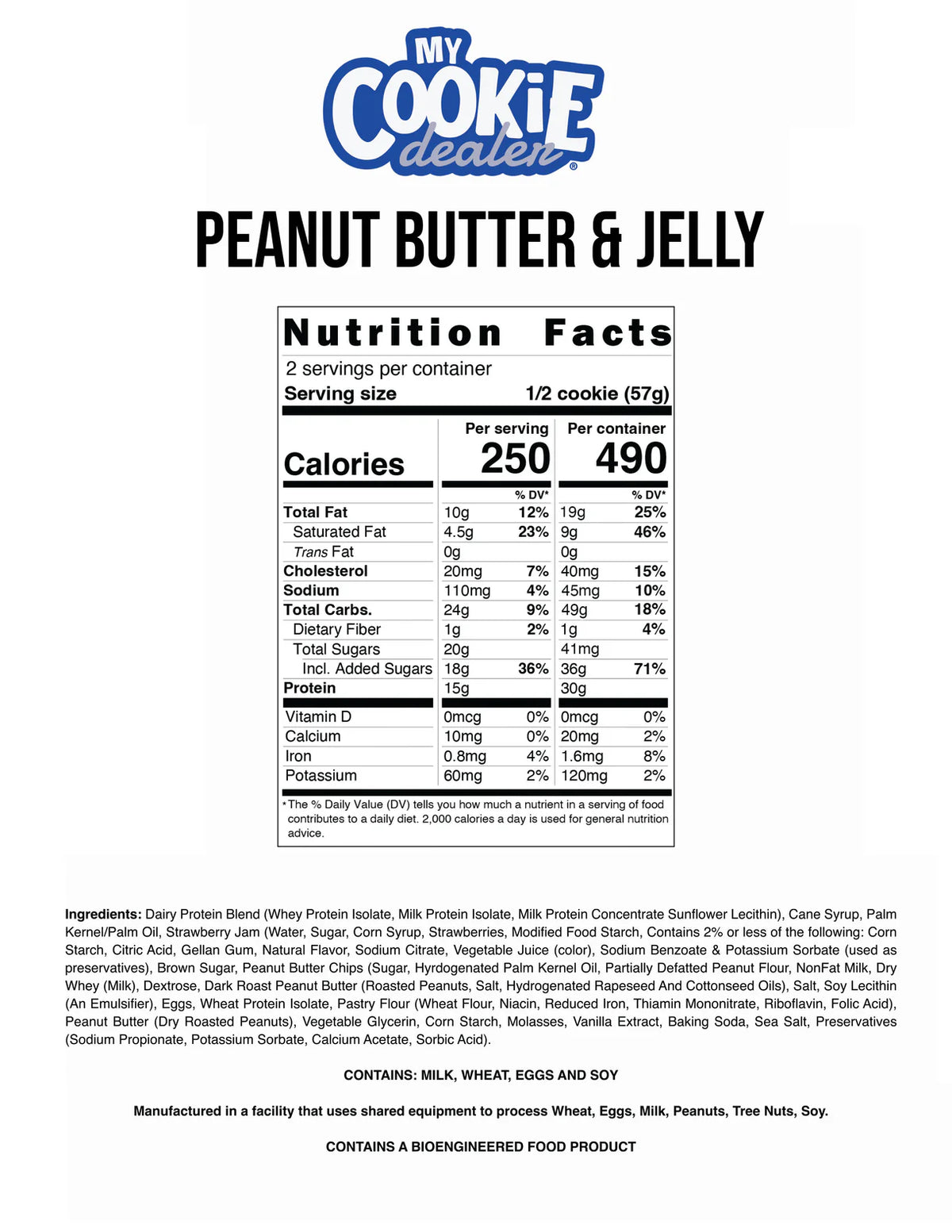 Raw Nutrition My Cookie Dealer 12 Galletas Peanut Butter & Jelly informacion nuricional