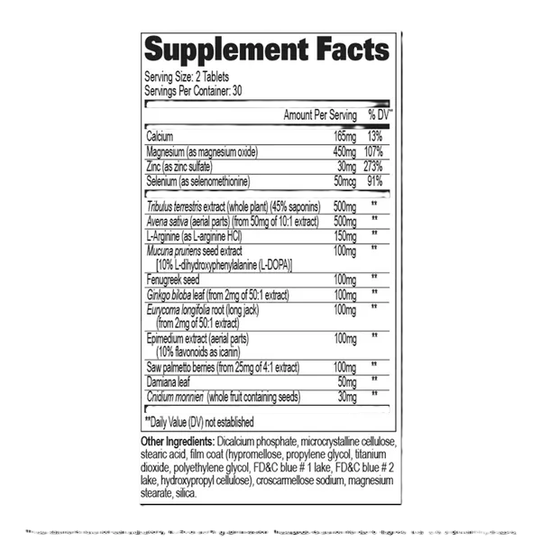 GAT Sport Testrol Original 60 Tabletas informacion nutricional