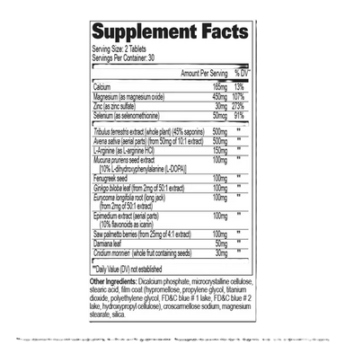 GAT Sport Testrol Original 60 Tabletas informacion nutricional