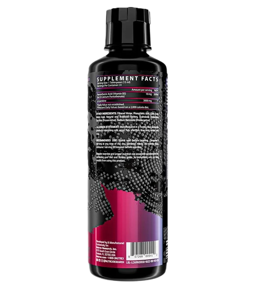 Nutrex Carnitina Liquida 3000mg 31 Servicios Sour Informacion Nutricional