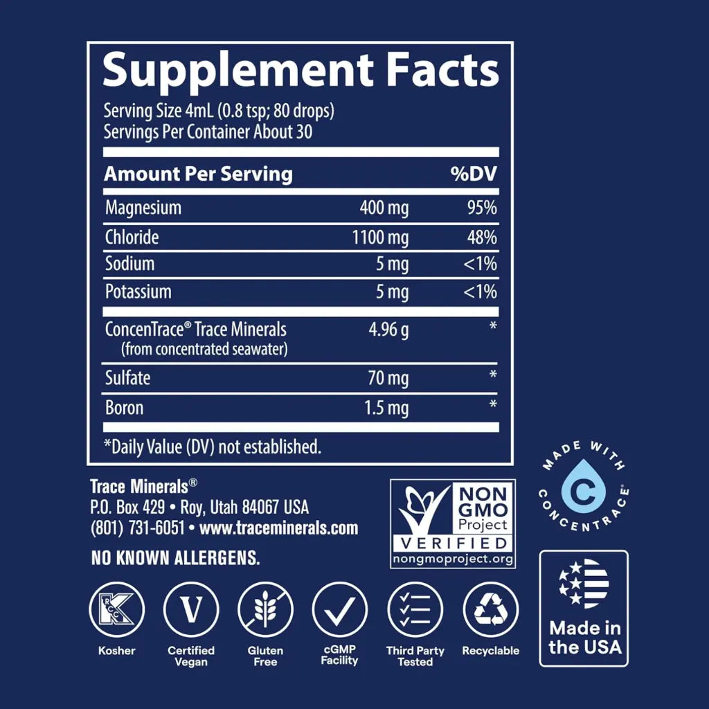 Trace Minerals Liquido de Magnesio Ionico 400mg 118ml Informacion nutricional