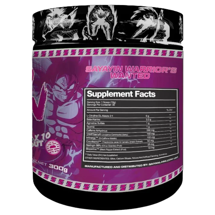 Saiyan Labz Kaioken Black Pre Entreno 30 servicios informacion nutricional