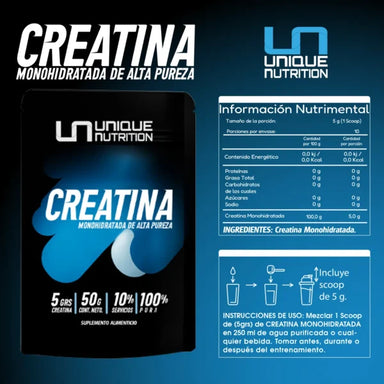 Unique Nutrition whey Protein 5lb + Creatina Monohidratada 50gr Informacion nutricional 2