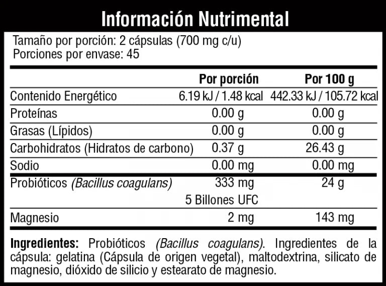 Musclefit Probio Fit 90 capsulas informacion nutricional