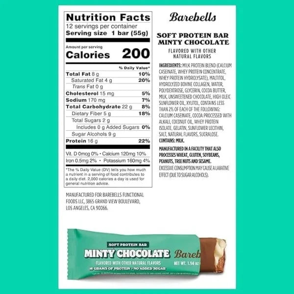 Barebells Barras de Proteina Blandas 12 Piezas Informacion nutricional
