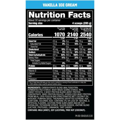 Mutant Mass Extreme 2500 Proteina 6 Lbs informacion nutricional