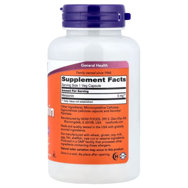 Now Foods Melatonin 5Mg 180 Veg Cap Informacion nutricional