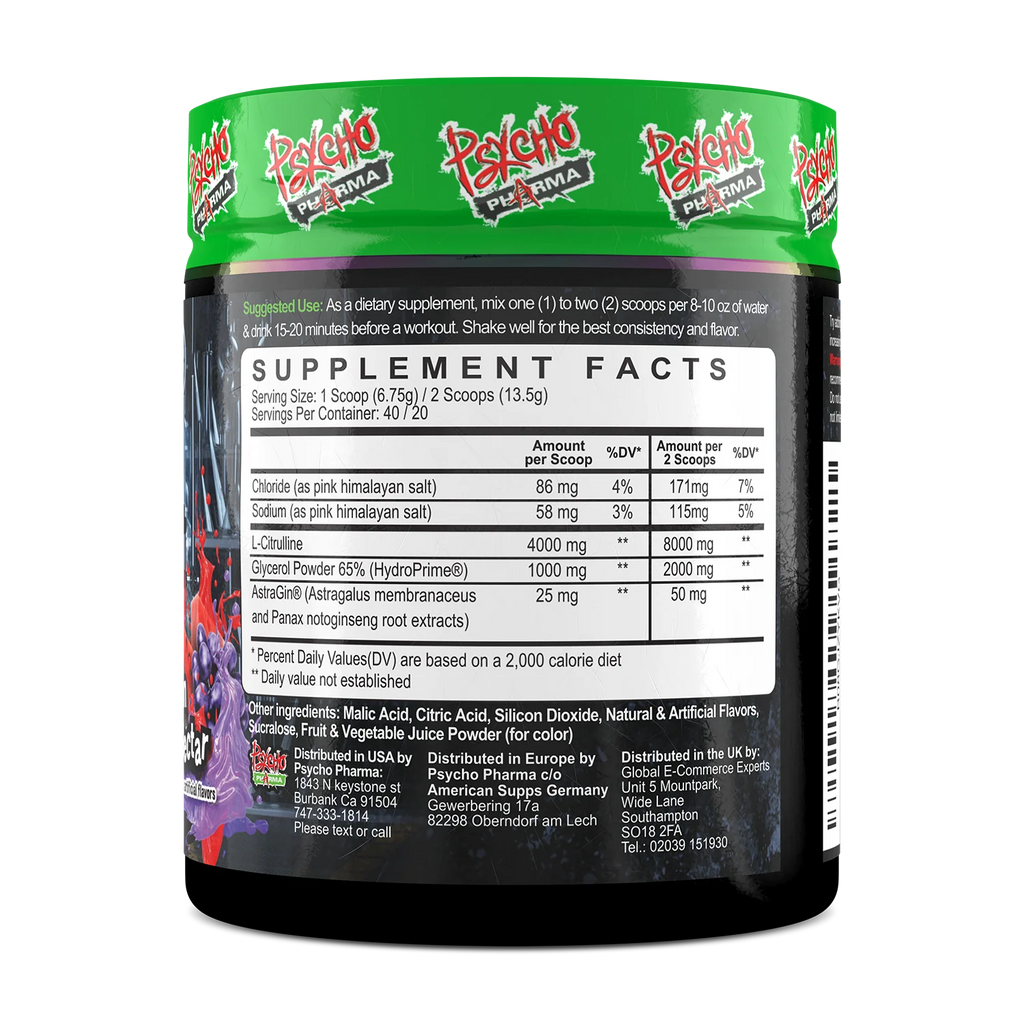 Psycho Pharma Edge Pump Pre Entreno 40/20 Servicios Informacion nutricional