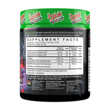 Psycho Pharma Edge Pump Pre Entreno 40/20 Servicios Informacion nutricional