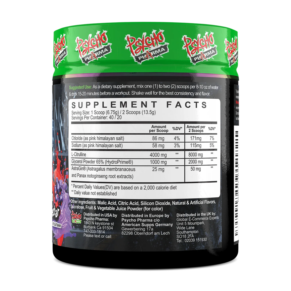 Psycho Pharma Edge Pump Pre Entreno 40/20 Servicios Informacion nutricional