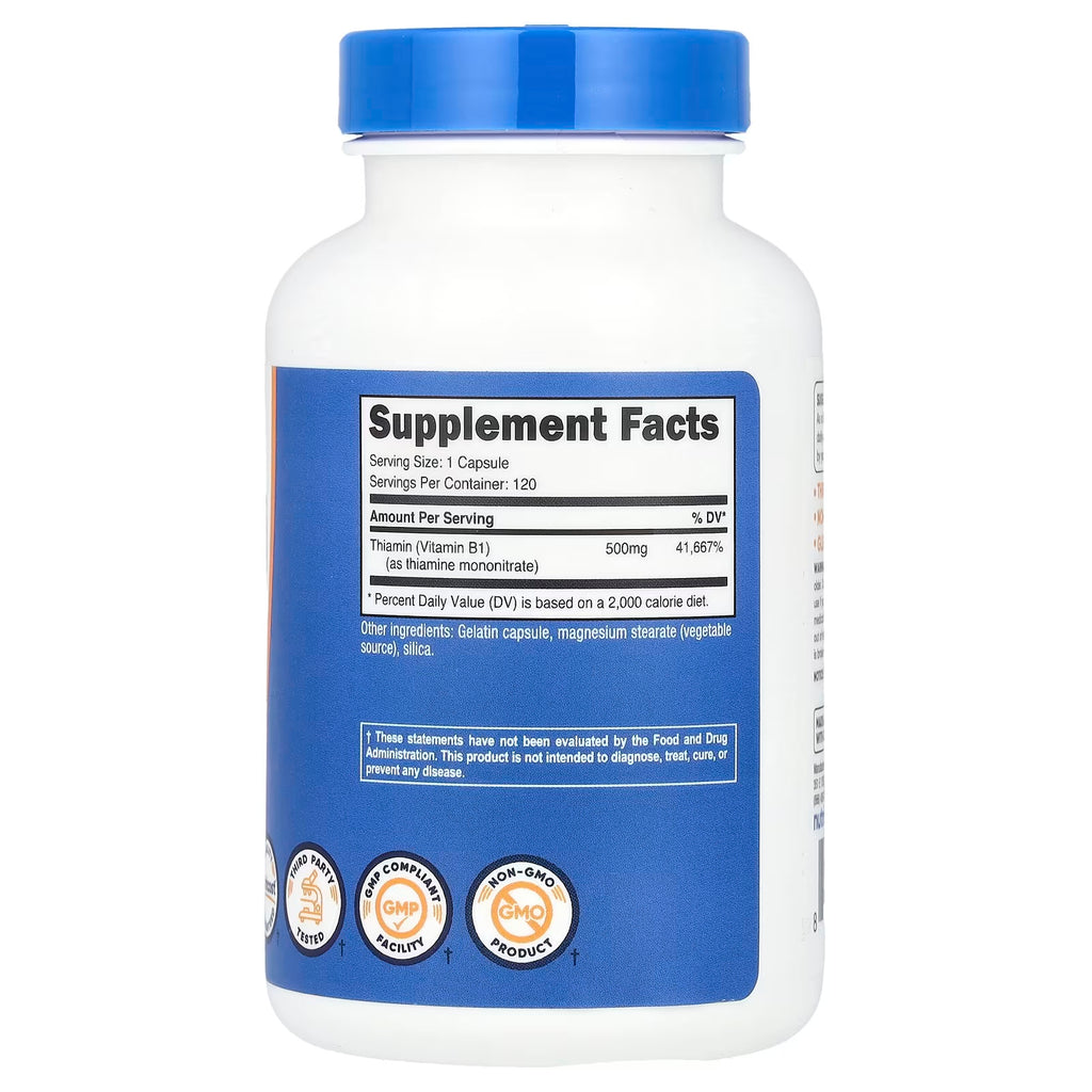 Nutricost Vitamina B1 500mg 120 Capsulas Informacion nutricional