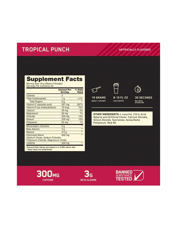 Optimum Nutrition Amplifier Pre Entreno 20 Servicios Informacion nutricional