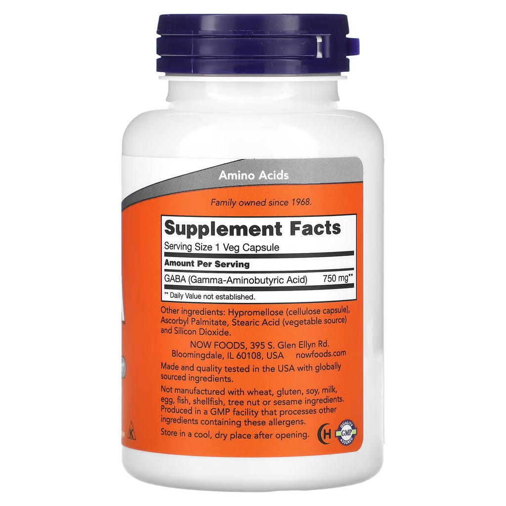 Now Foods Gaba 750 Mg 100 Veg Cap Informacion nutricional