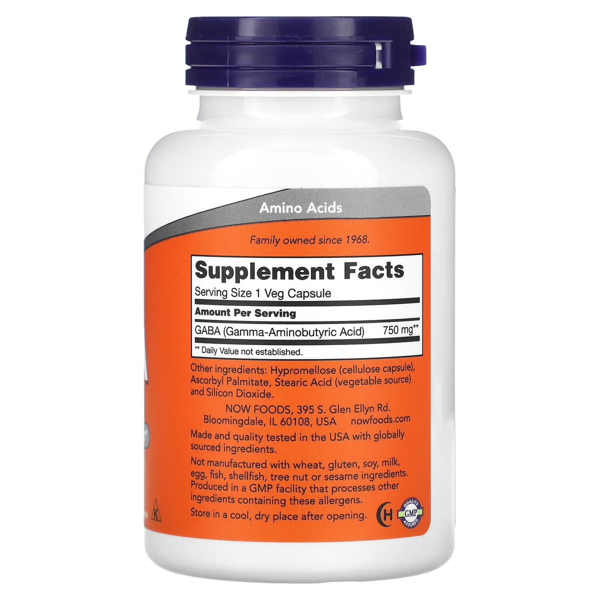 Now Foods Gaba 750 Mg 100 Veg Cap Informacion nutricional