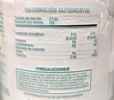 Virta Monohidrato de Creatina 300g 120 servicios Informacion nutriciona