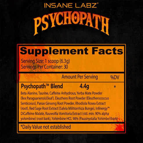 Insane Labz Psychopath Pre Entreno 30 Servicios Informacion nutricional