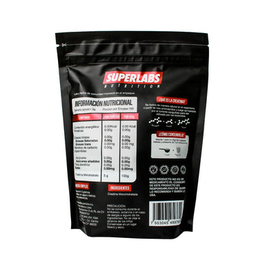 Superlabs Nutrition Creatina Monohidratada Premium 100% Pura 500gr 100 Servicios Informacion nutricional