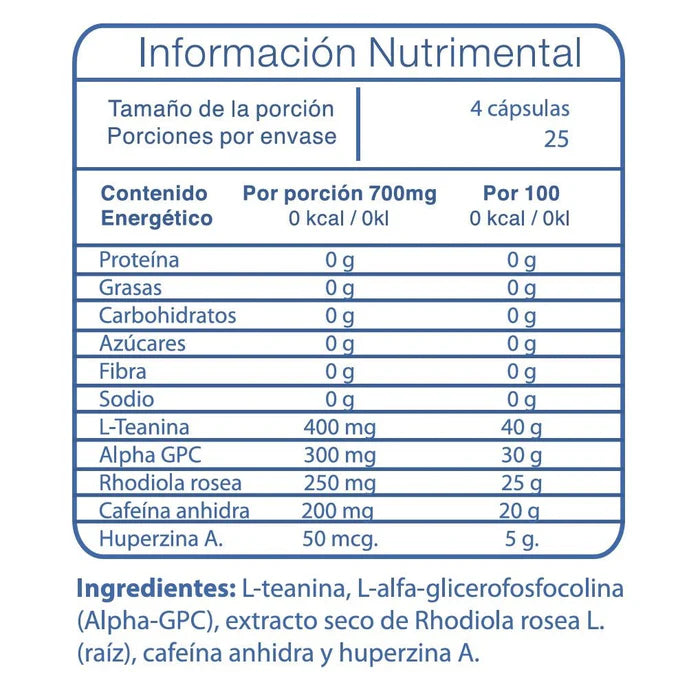 Essentials Mentality 100 Capsulas Informacion nutricional