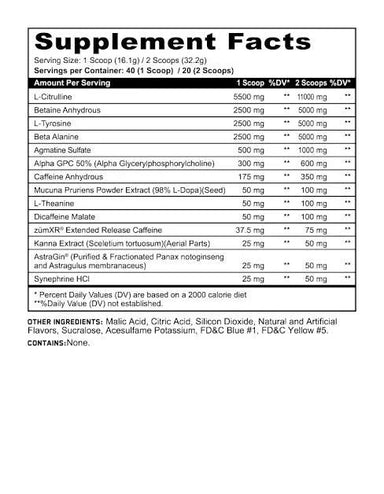 Panda Pandamus Level III 40 Servicios Pre Entreno Informacion nutricional
