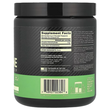 Optimum Nutrition Creatina Micronizada 300gr 60 Servicios informacdion nutricional