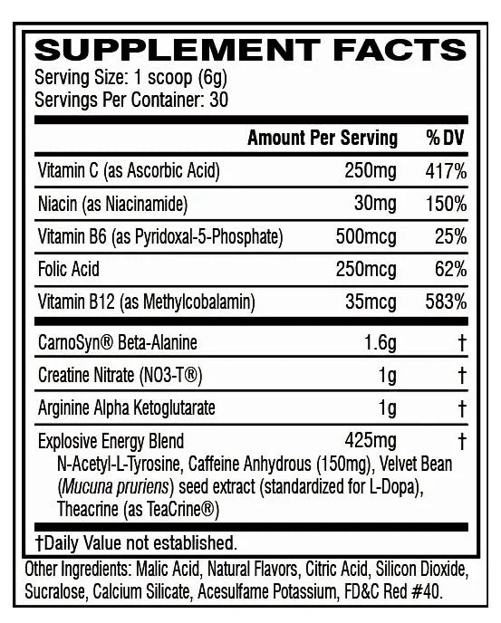 Cellucor C4 original 30 servicios Informacion Nutricional