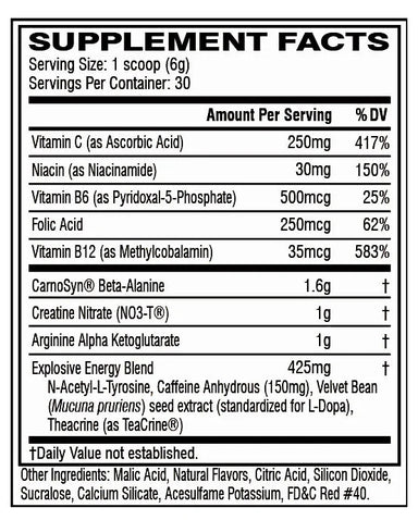 Cellucor C4 original 30 servicios Informacion Nutricional