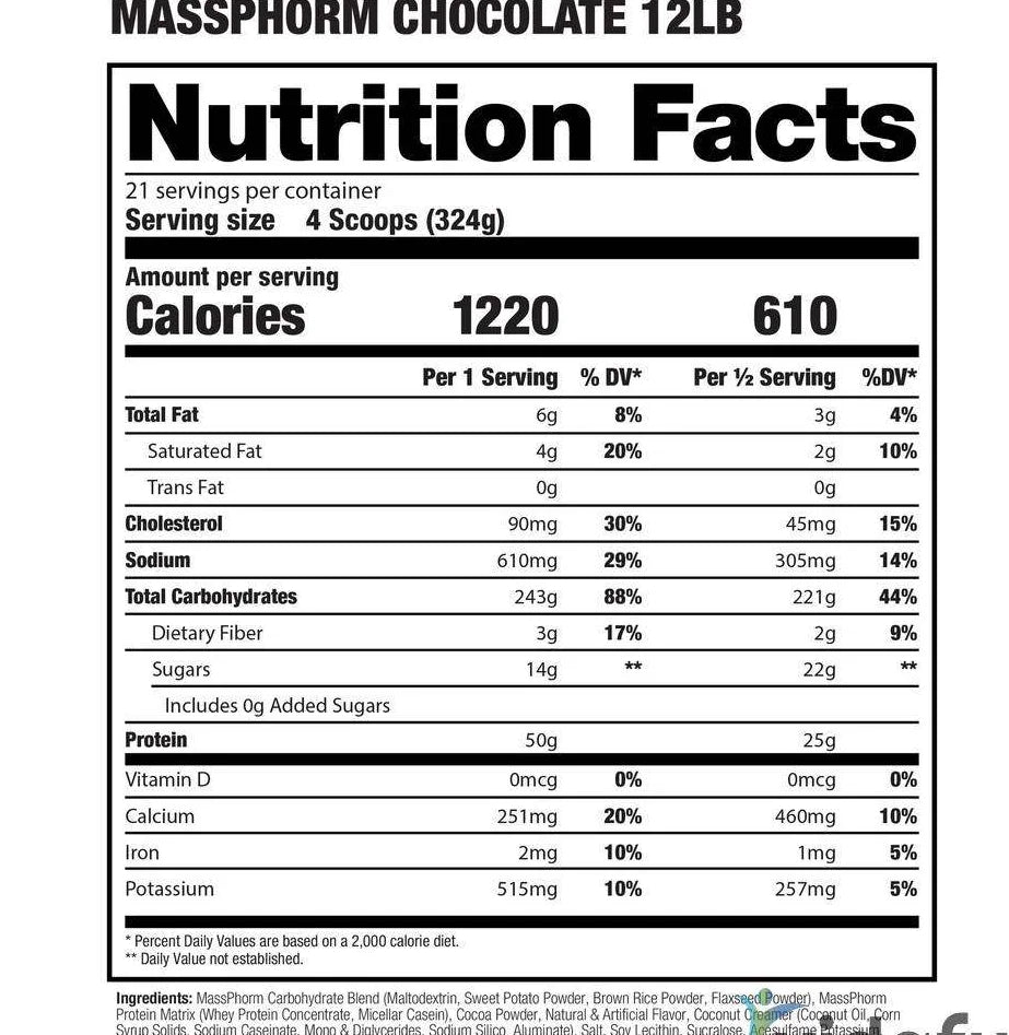 Dragon Pharma Proteina Massphorm 12 Lbs informacion nutricional