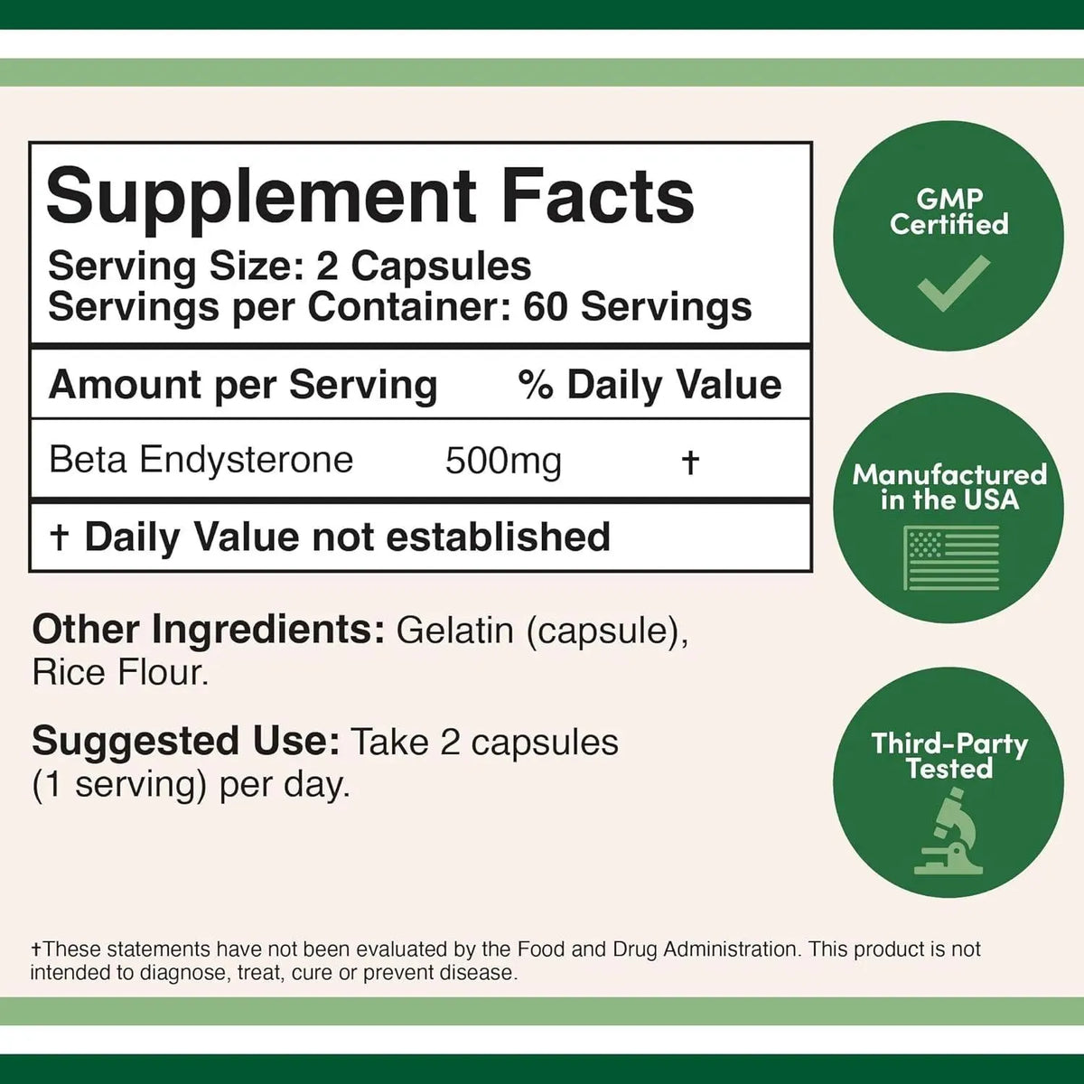 Double Wood Beta Ecdysterone 500 Mg 120 Cápsulas informacion nutricional