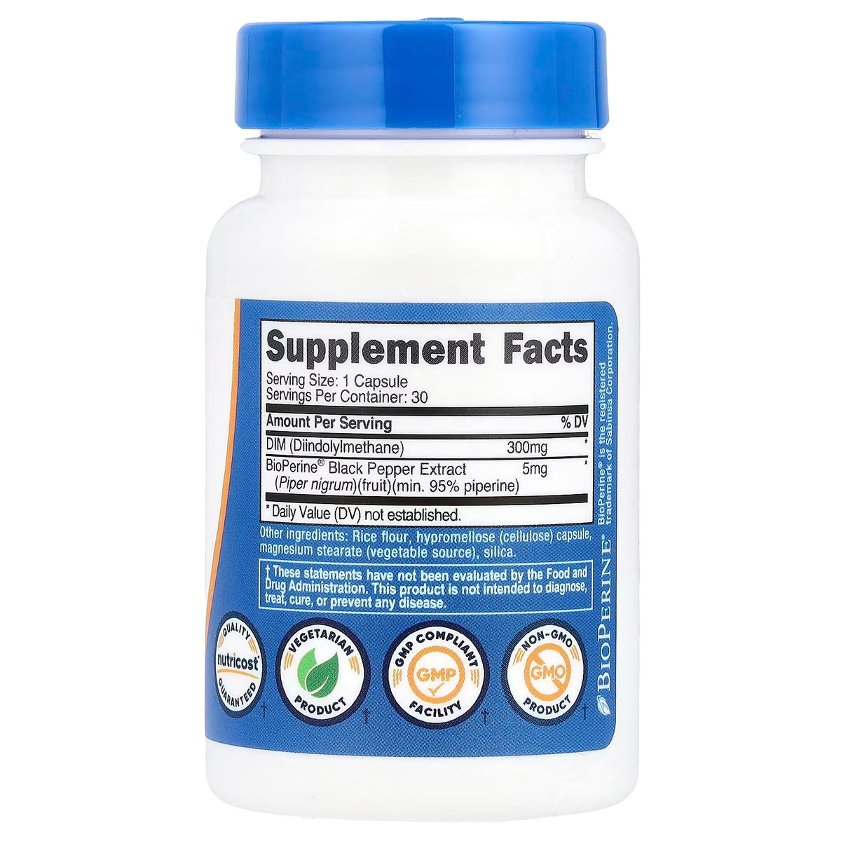 Nutricost DIM 300mg 30 Capsulas Informacion nutricional