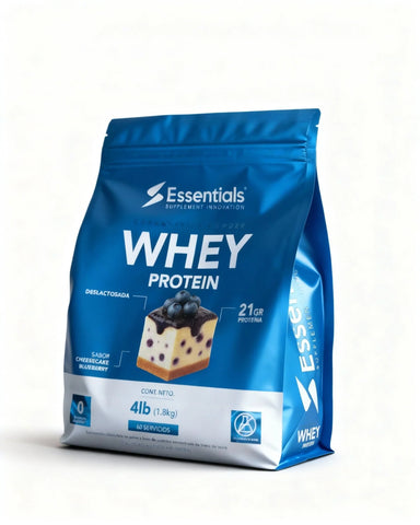 Essentials Whey Protein 4 Lbs 60 Servicios CHEESCAKE BLUEBERRY