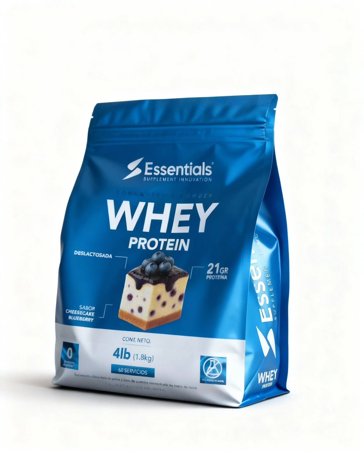 Essentials Whey Protein 4 Lbs 60 Servicios CHEESCAKE BLUEBERRY