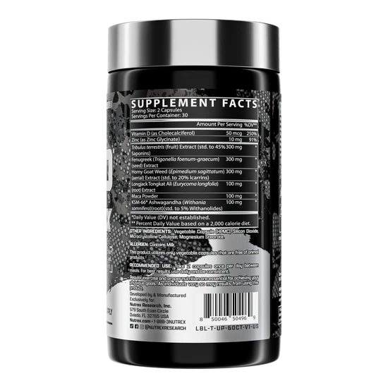 Nutrex T-UP Max 60 capsulas informacion nutricioanl