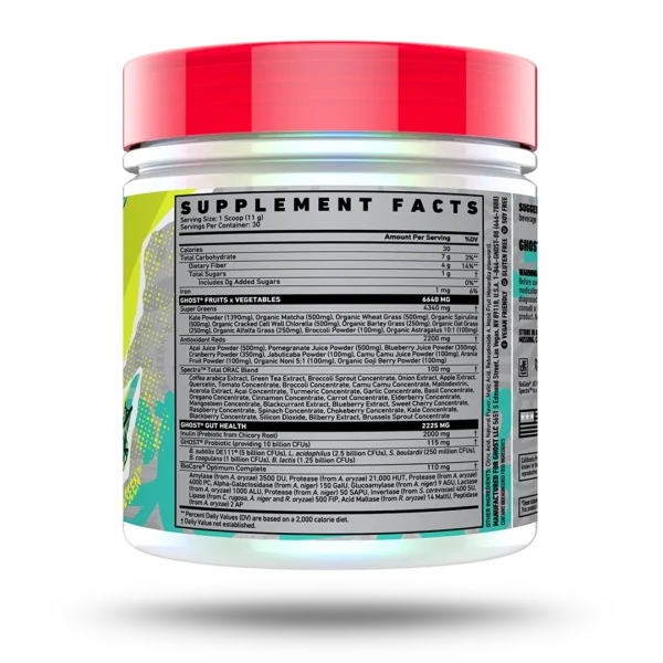 Ghost Greens 30 Servicios. Superalimento Jugo Verde Desintoxicante Informacion nutricional
