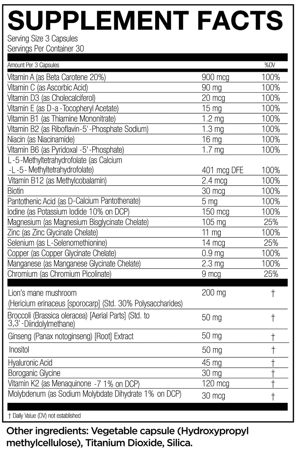 Nutrifitt epic multi high performance multivitamin 90caps Informacion nutricional