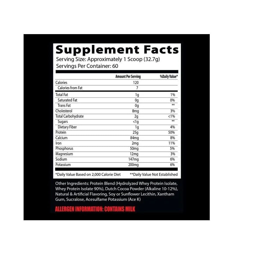 Insane Labz Insane Iso Proteina 60 servicios / 4.3lb / 2kg informacion nutricional