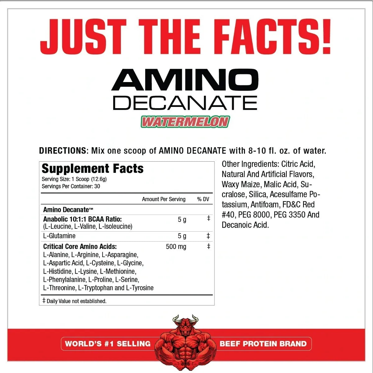 Muscle Meds Amino Decanate 30 servs informacion nutricional