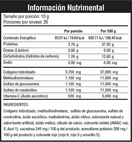 Musclefit Colageno Hidrolizado 26 Servicios collagen informacion nutricional