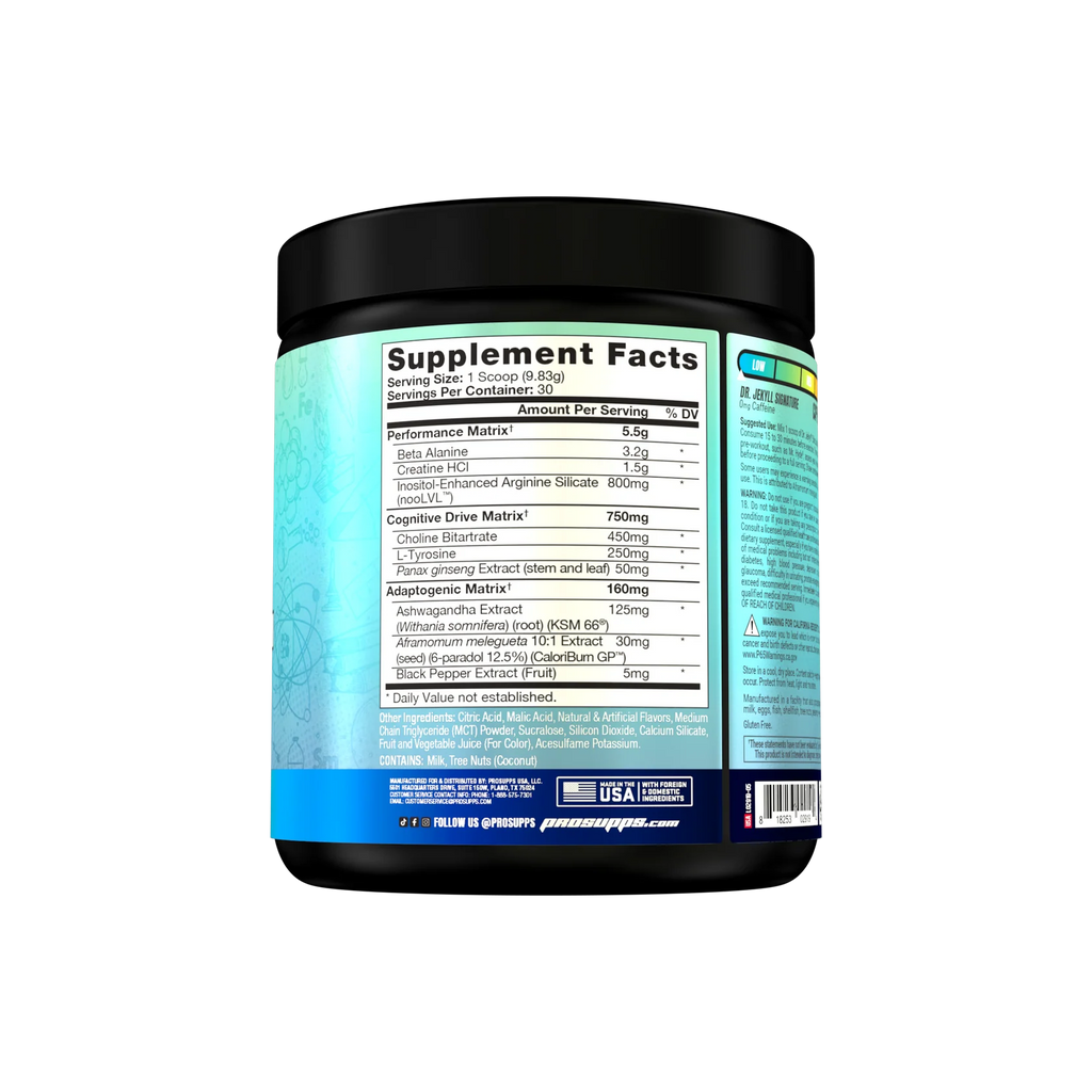 Prosupps Dr. Jekyll Signature Stim Free Pre Entreno 30 servicios informacion nutricional