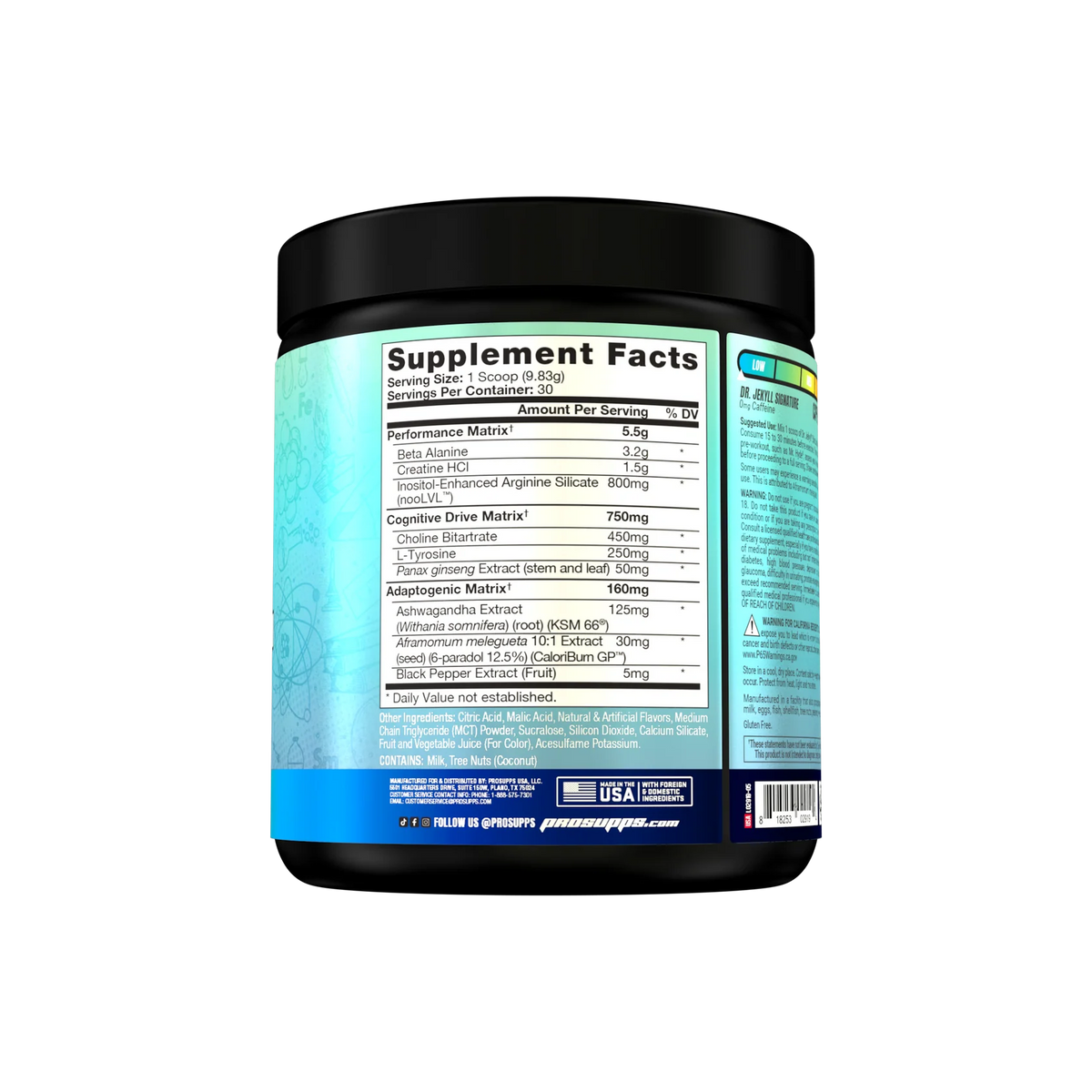 Prosupps Dr. Jekyll Signature Stim Free Pre Entreno 30 servicios informacion nutricional