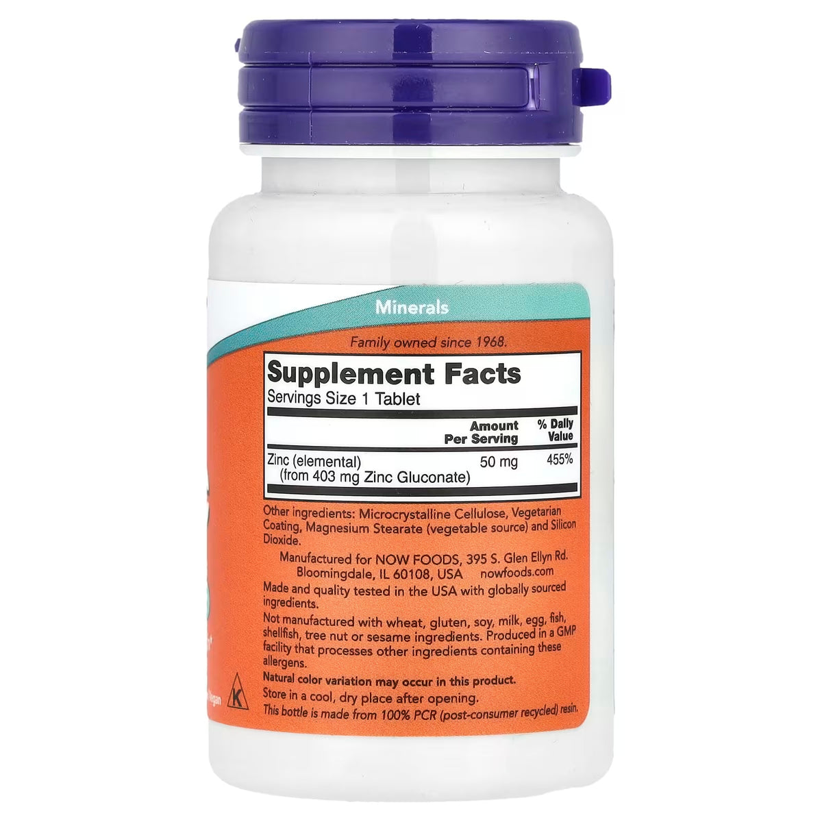 Now Foods Zinc 100 Capsulas Informacion nutricional