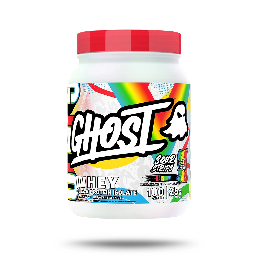 Proteina Ghost Whey Clear 1.57 Lbs 20 Servicios sour strips rainbow