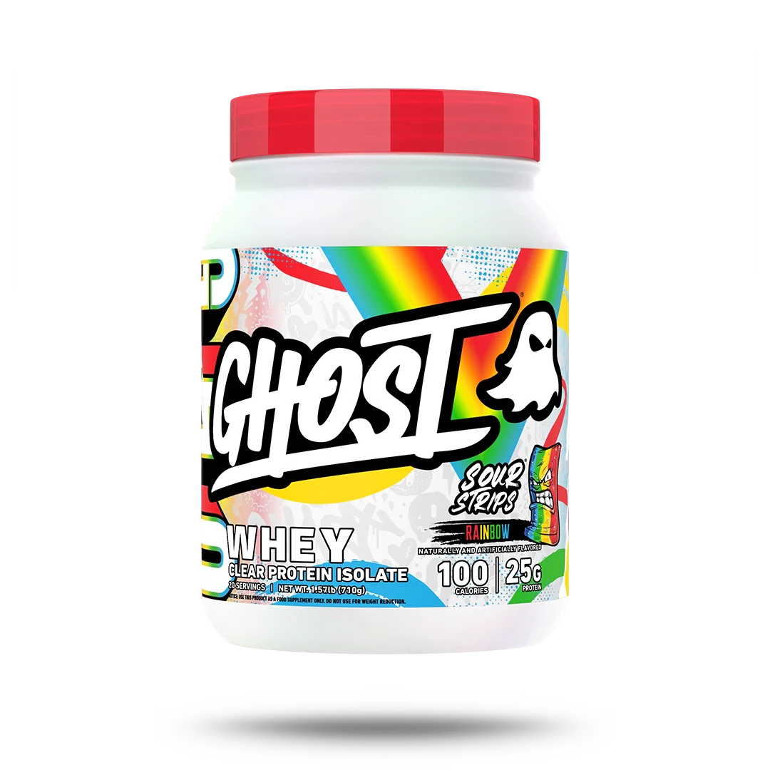 Proteina Ghost Whey Clear 1.57 Lbs 20 Servicios sour strips rainbow